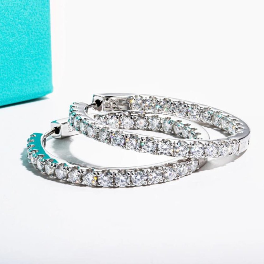Certified 2.88 ct. t.w. Moissanite Diamond Inside Out Hoop Earrings NEW - Picture 6 of 16